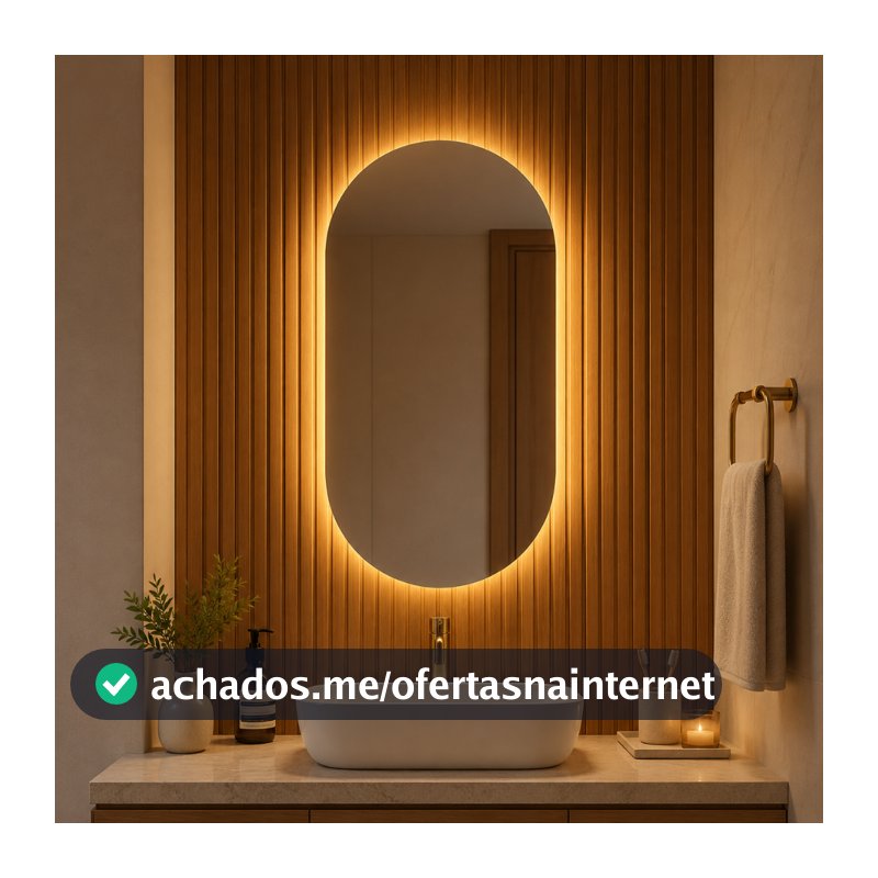 Espelho Oval com LED para Banheiro, Sala e Quarto Luz Quente e Fria