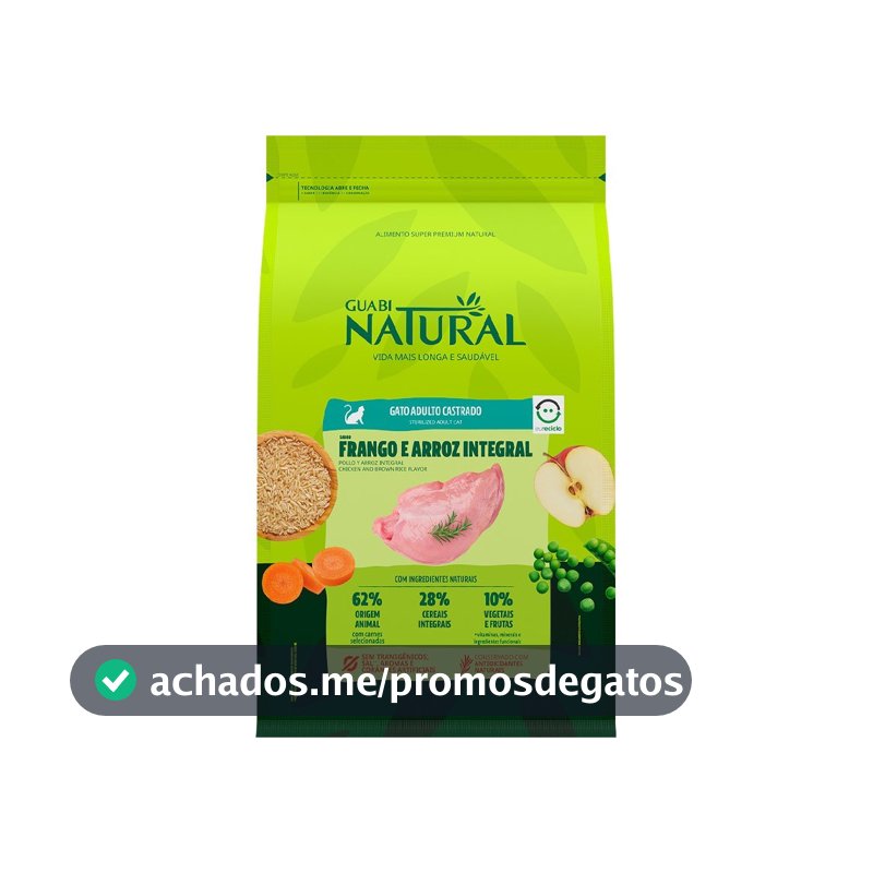Ração Guabi Natural Gatos Castrados Frango e Arroz 7,5kg