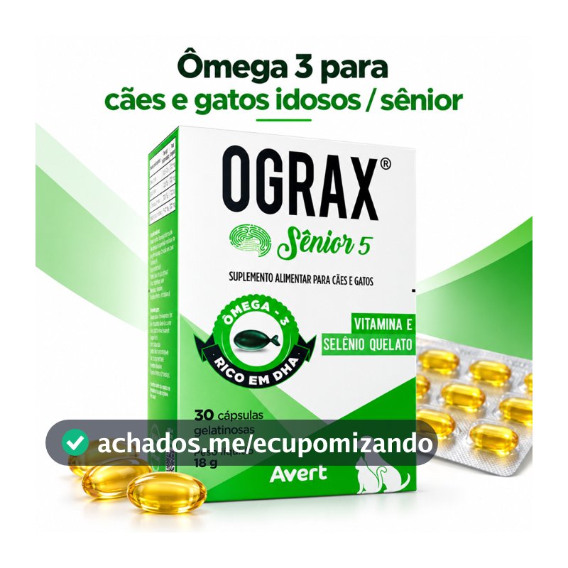 Ograx Sênior 5 Avert Ômega 3 DHA Vitamina E Selênio para Cães e Gatos Idosos 30 Cápsulas 18g