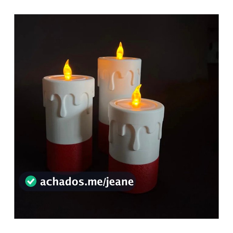 Vela Decorativa LED Vermelha e Branca com Chama Realista 3 Tamanhos Decoração Sala Quarto Mesa Romântica