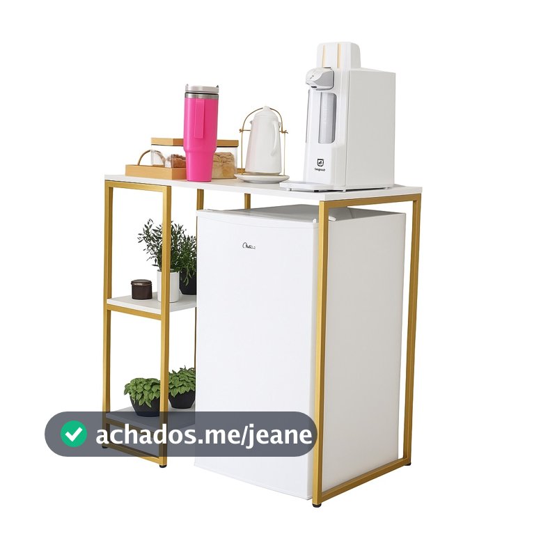 Mesa Balcão Estilo Industrial com Prateleira Café Frigobar Aço e MDF Bancada Moderna Decorativa