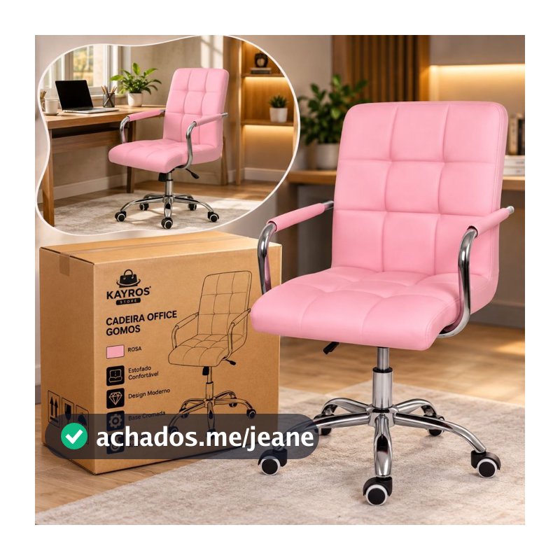 Cadeira Para Manicure Penteadeira Salão de Beleza Giratória Rosa Com Regulagem de Altura