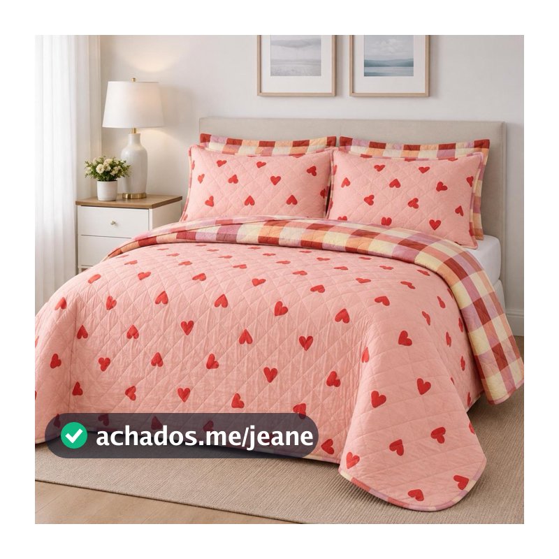 Kit Colcha De Cama Estampada 3 Peças Cobre Leito Bouti Casal Queen Dupla Face Com Viés