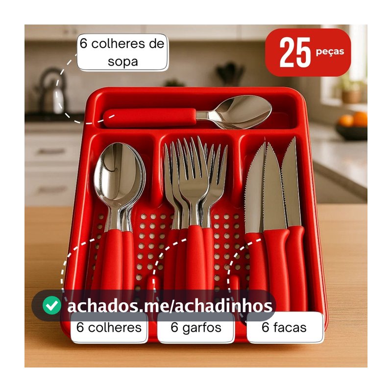 Jogo de Talheres Inox Com Suporte Gaveteiro de Brinde Talher Premium Sortido Completo Sopa