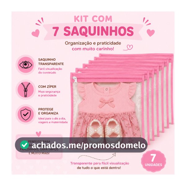 Kit 7 Saquinhos Maternidade Organizador Mala Bebê  Mala/Viagem/Roupa Molhada e Seca