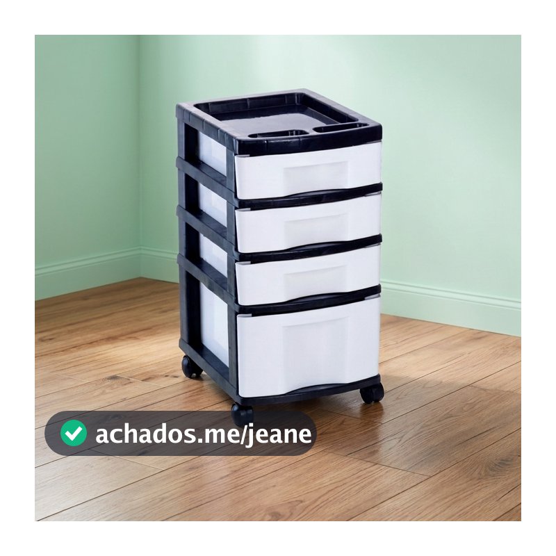 Gaveteiro Escritório Banheiro Organizador Grande 4 Gavetas  Com Rodizios De Chão Plástico Multiuso