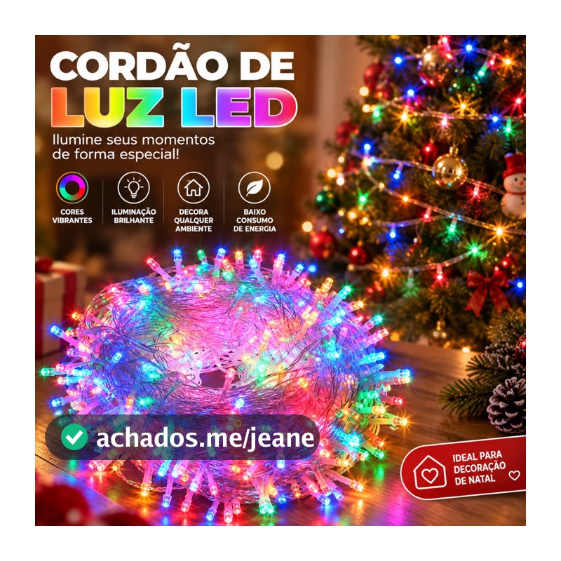 cordão Natal 300 Lâmpadas Led Com 8 funções ou Fixo e 10 metros Fio Branco Pisca Pisca