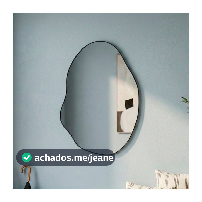 Espelho Orgânico Rubi 110x60cm com Borda em Couro Ecológico e Fixação de Parede para Sala Banheiro