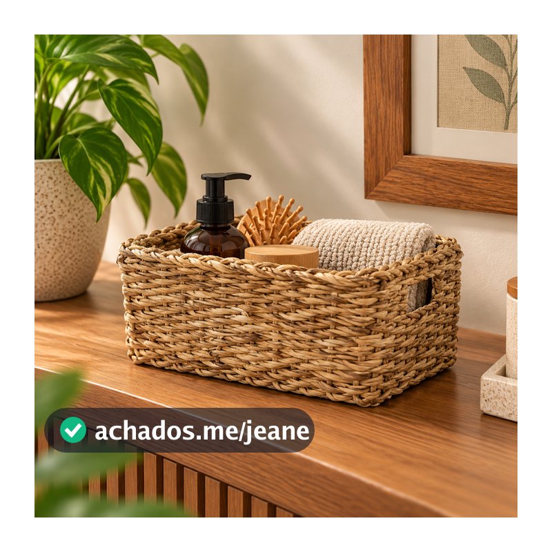 Cesto Organizador Retangular Em Fibra Natural Seagrass Para Sala Quarto Banheiro Ou Lavabo