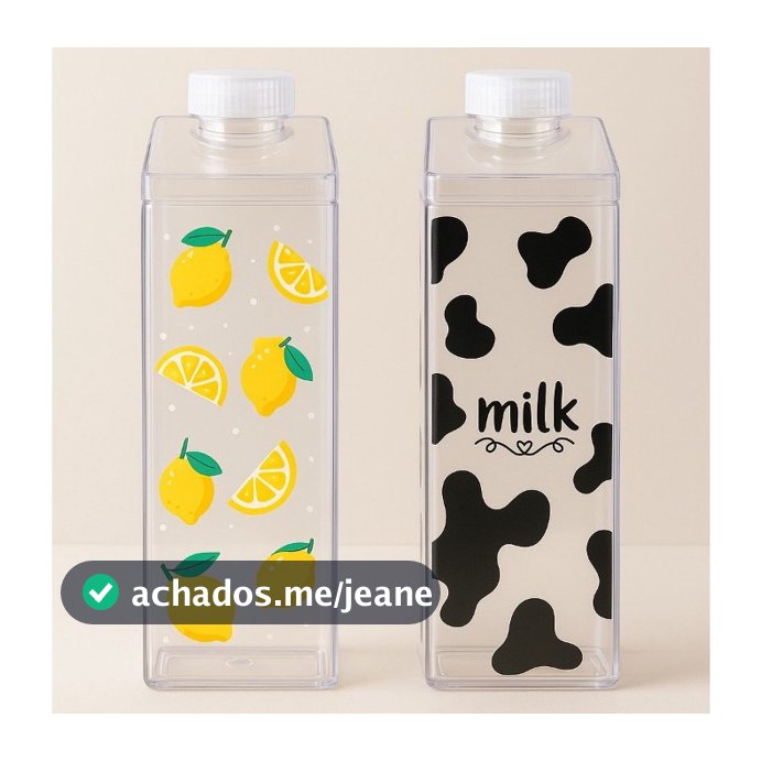 Kit Garrafa Acrílica Transparente Portátil Caixa de Leite Milk e Suco Decorativa Geladeira 500ML