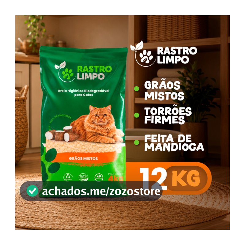 Areia 12kg Biodegradável Gato Grãos MISTOS Rastro Limpo Mandioca Torrão Firme Sem Poeira Higiênica