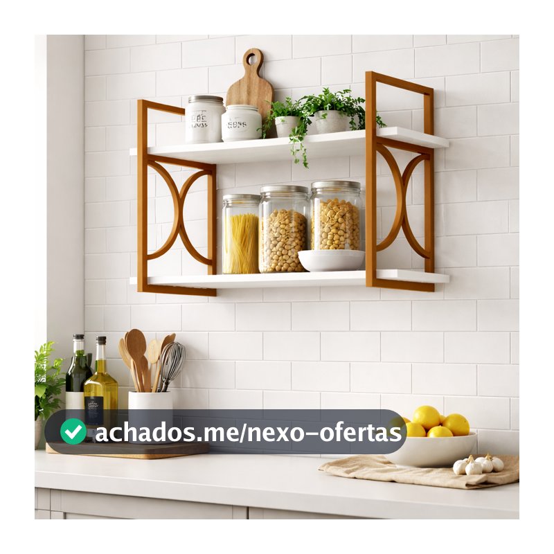 Prateleira Nicho Suspensa Estilo Industrial Base Reforçada Tampo de Madeira Mdf