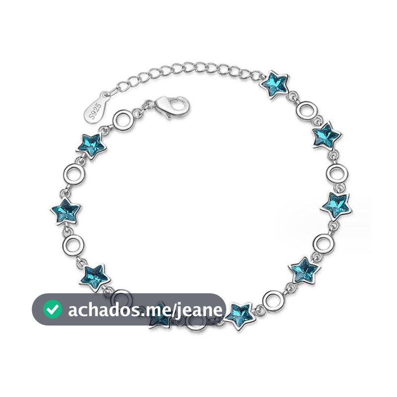 Moda Simples Pulseira de Prata 925 Libras Esterlinas Pulseira Azul Cinco Pontas Estrela Cristal Pulseira Classe Pulseira Mão Jóias Fofa Estrela Doce Jóias Feminina CB109