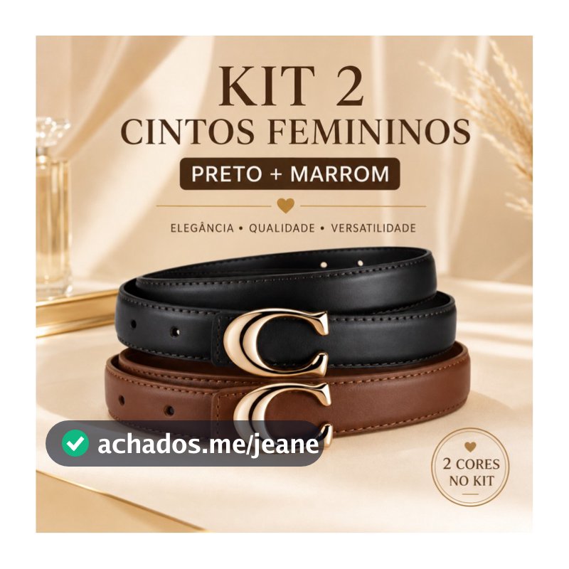 Kit 2 cintos de senhora (preto + marrom) — design simples. Ideais para usar com vestidos e calças.