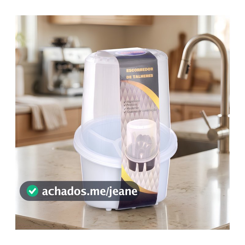 Escorredor de Talheres Com Tampa Porta Talheres Organizador de Pia Cozinha 4 Divisórias Plástico Com Ventilação