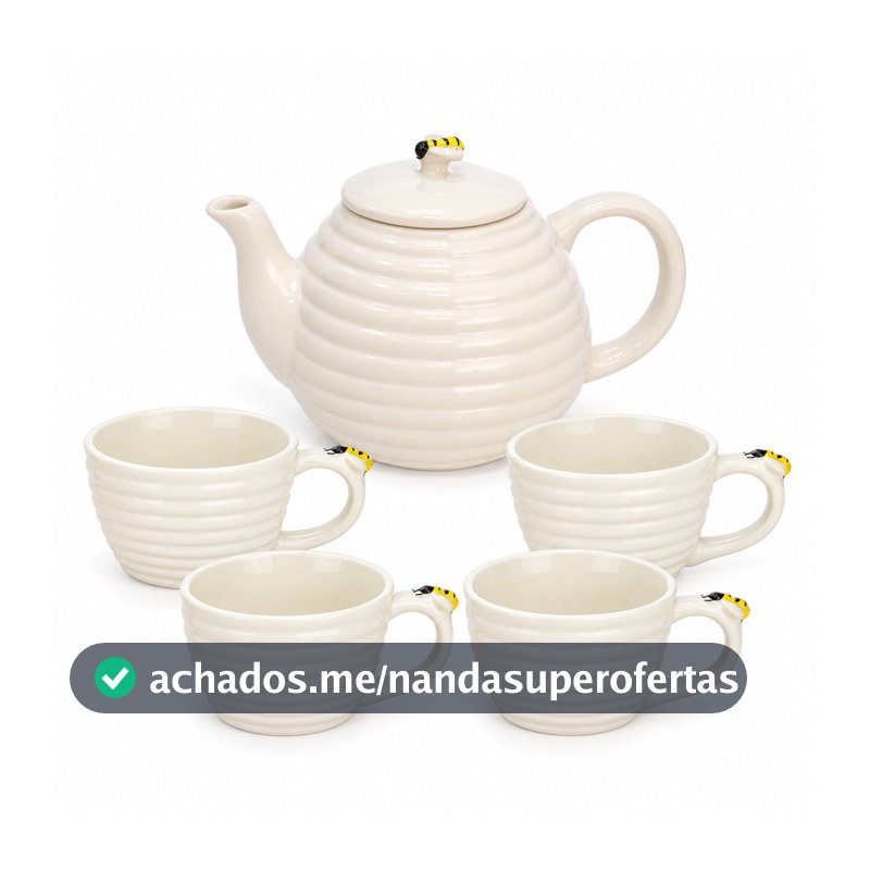 Kit Bule 600ml E 4 Xícaras Chá Bee Porcelana Hauskraft