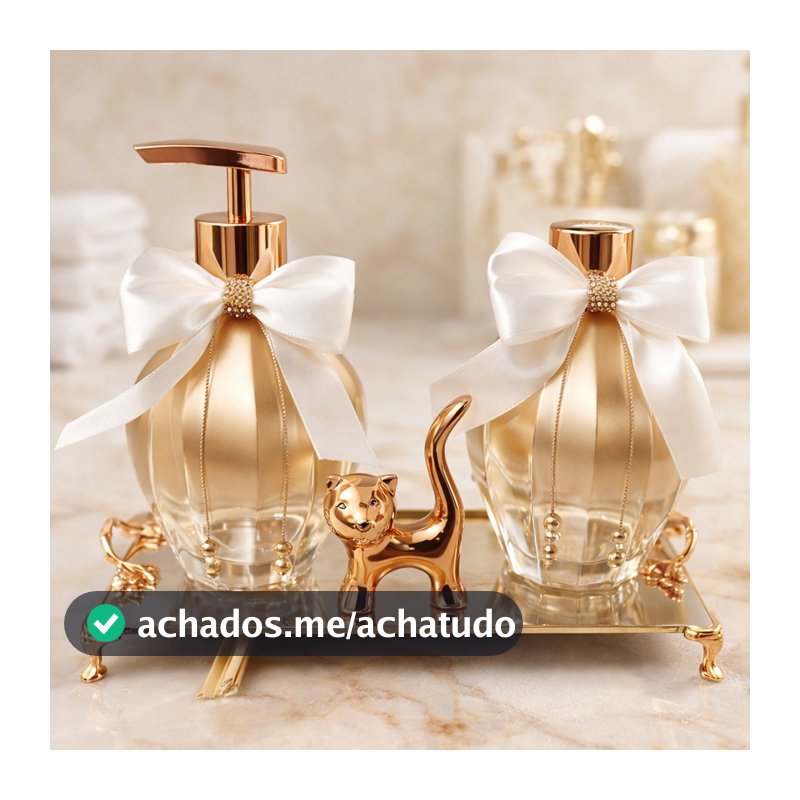 Kit Lavabo Banheiro Luxo em Vidro Lampe 300ml - Saboneteira + Difusor + Enfeite + Bandeja