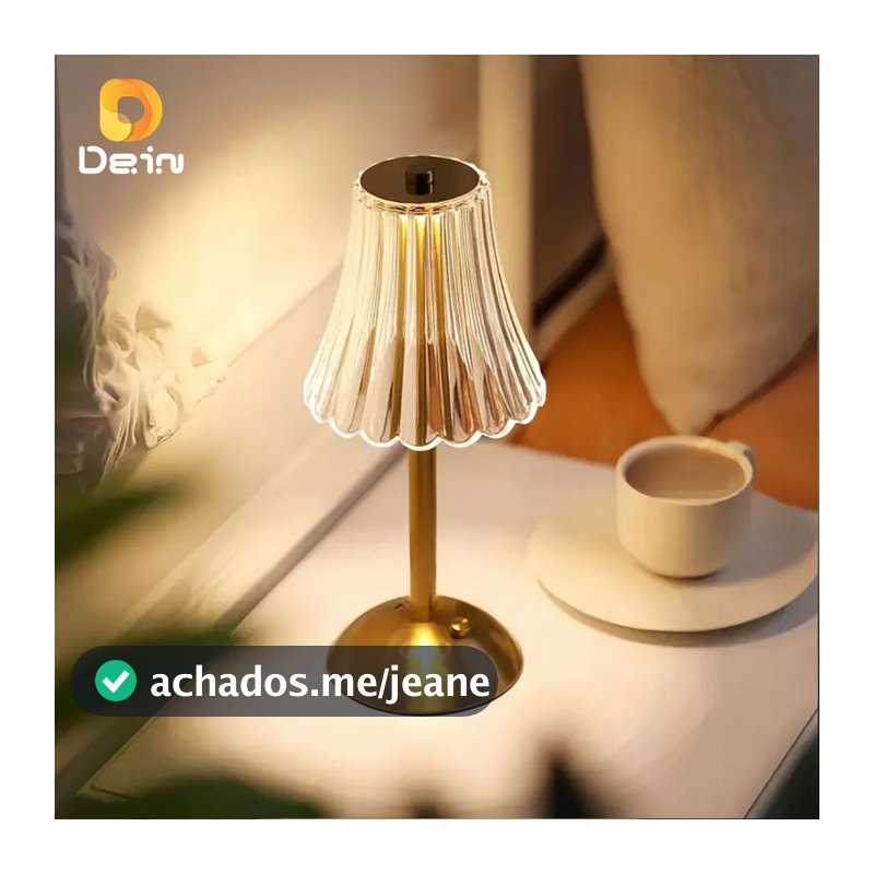 Luminária Retrô de Mesa LED Recarregável com Cúpula Transparente e Controle por Toque Dourada