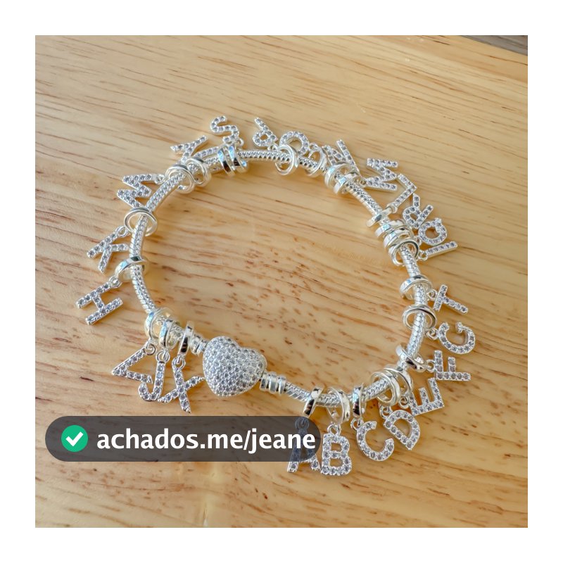 Pulseira Berloque Pingente Letra Cravejada Banhada Em Prata 925