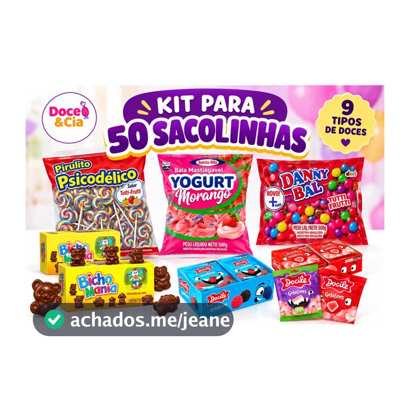 KIT PARA até 50 SACOLINHAS 300+ doces para sua festa Lembrança Infantil