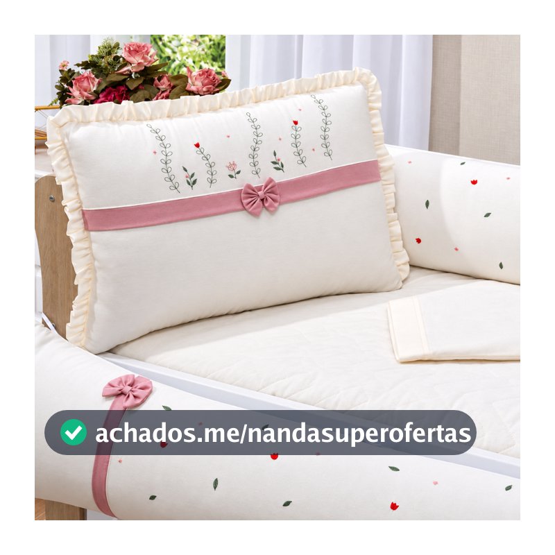 Kit Berço Completo 10 Peças 100% Algodão com Mosquiteiro e Protetor Conforto
