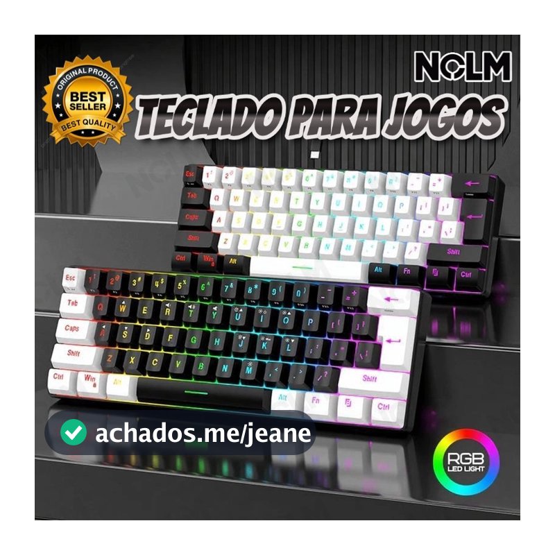 Teclado Gamer Mecânico 61 Teclas RGB Compacto Com Fio USB-C Cabo Removível-Promoção