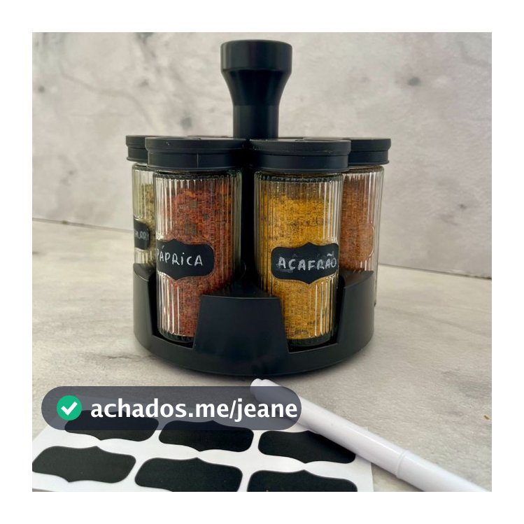 Porta Tempero Giratório LINE 6 Potes de Vidro com Etiqueta COM e SEM Caneta Organizador Temperos TOP