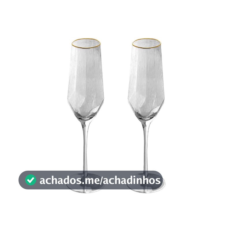 Conj. 2 Taças Champanhe Cristal Borda Dourada Taj 300ml Wolff
