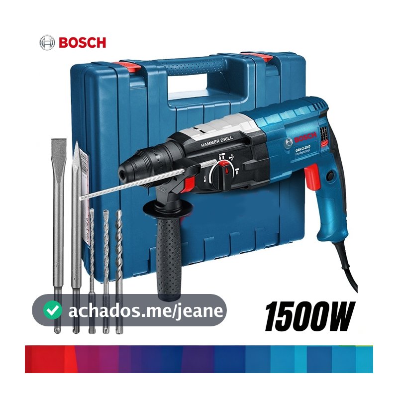 Martelete Rompedor Profissional Bosch GBH 2-28D 1500W SDS Plus 10mm 3 em 1 Com Maleta e Brocas Profissional