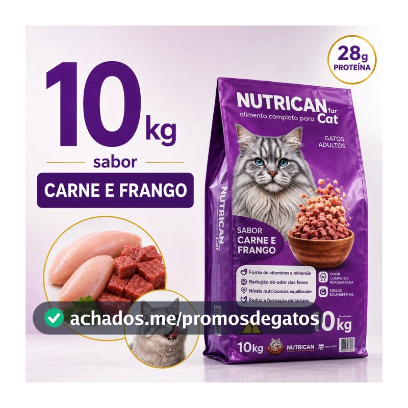 Ração Para Gato Adulto 10,1kg Nutrican Sabor Carne Frango 28g Proteína Sem Corante