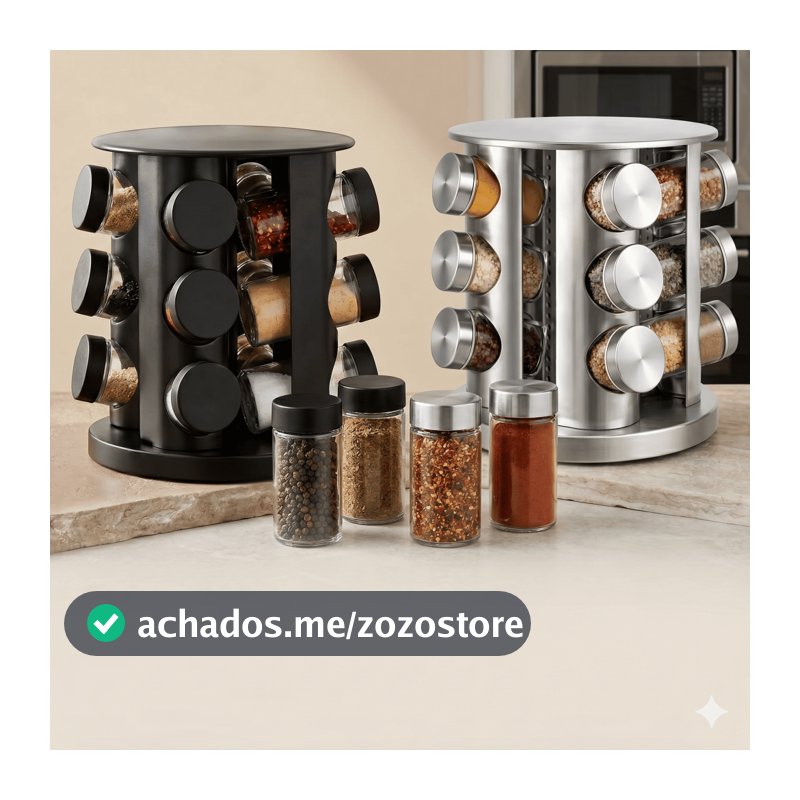 Porta Temperos Giratório 12 Potes Vidro Organizador Cozinha Inox Completo Luxo