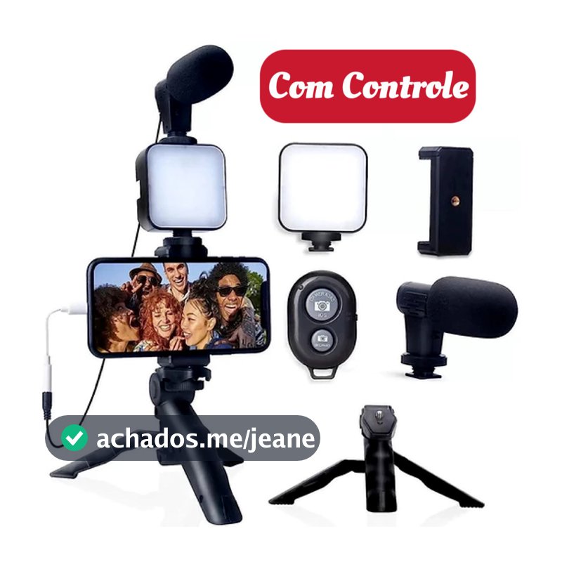 Tripé Estabilizador de Mão kit 5 em 1 gimbal Microfone Celular Gravação De Vídeo