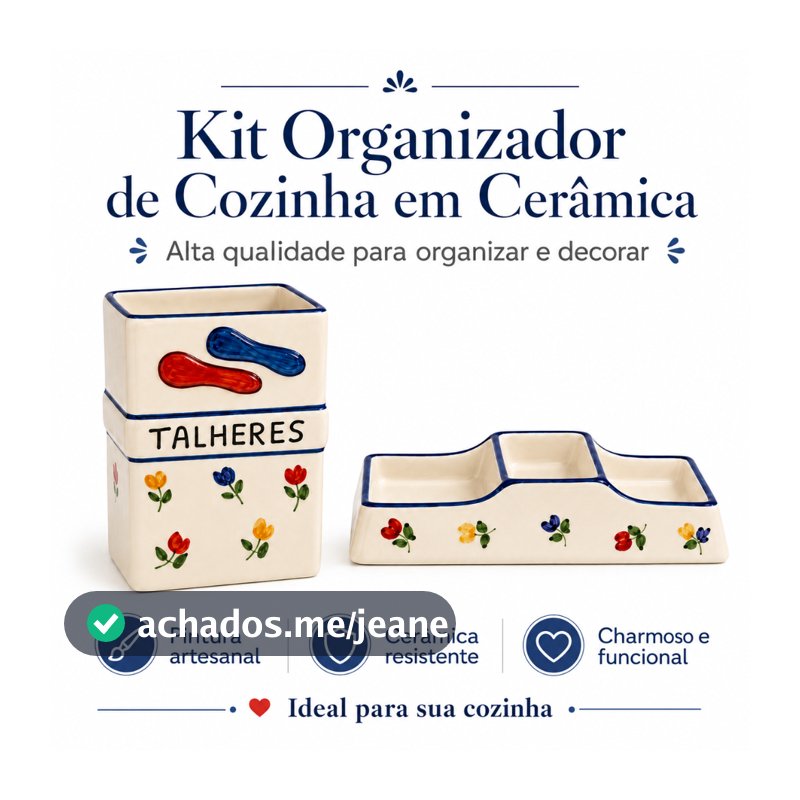 Kit Organizador De Pia Suporte Cerâmica Porta Talheres Utensílio Pintura Manual Cozinha Gourmet Luxo