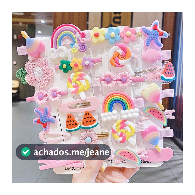 28 Unidades de Presilhas e Xuxinhas Coloridas Fofinhas Para Cabelo Infantil 025-015