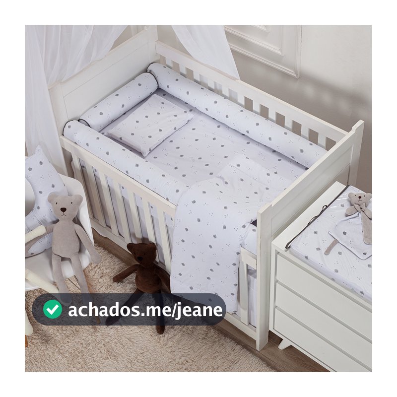 Kit com 12 Peças Lençol com elastico e Edredom dupla Face e Rolinhos de Berço protetores Cheios