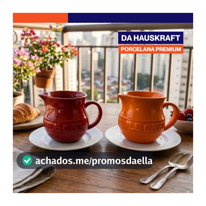 Leiteira Jarra Porcelana 290ml Le Chef Hauskraft Café Chá Vermelha Laranja