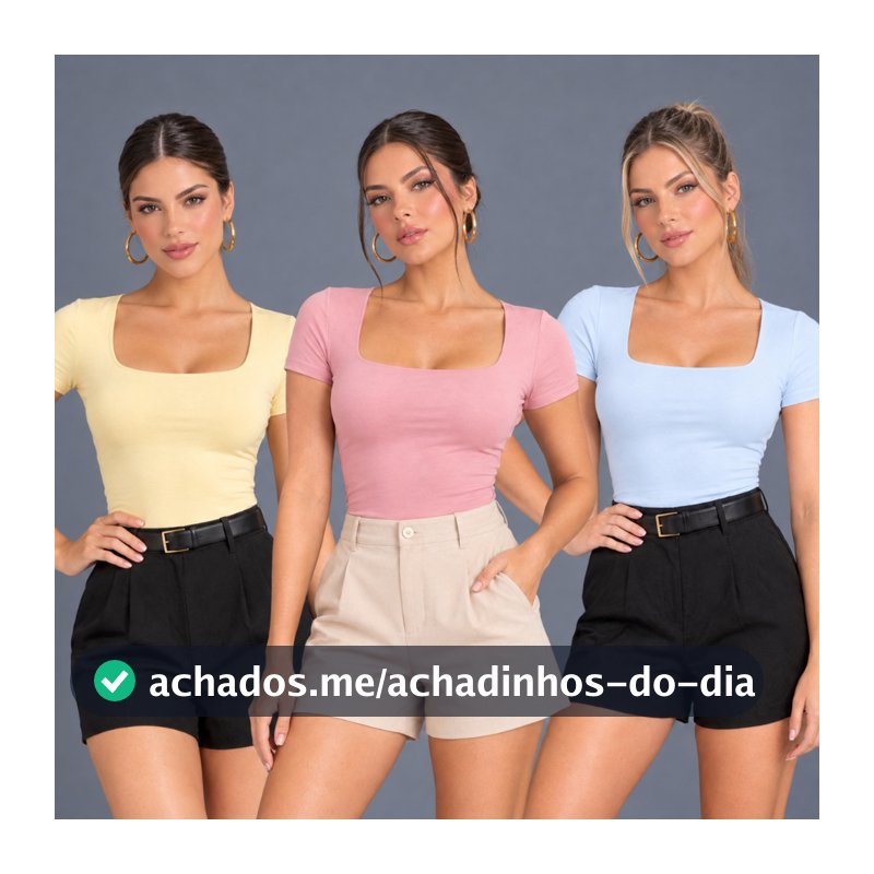 Blusa Feminina Decote Quadrado Básica Manga Curta Casual Suplex Premium Blogueira