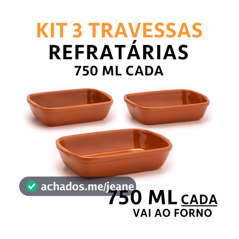 Kit 3 Travessas Refratárias Retangulares 750ml Marrom Porcelana Forno Massas Lasanha Restaurante Sobremesa