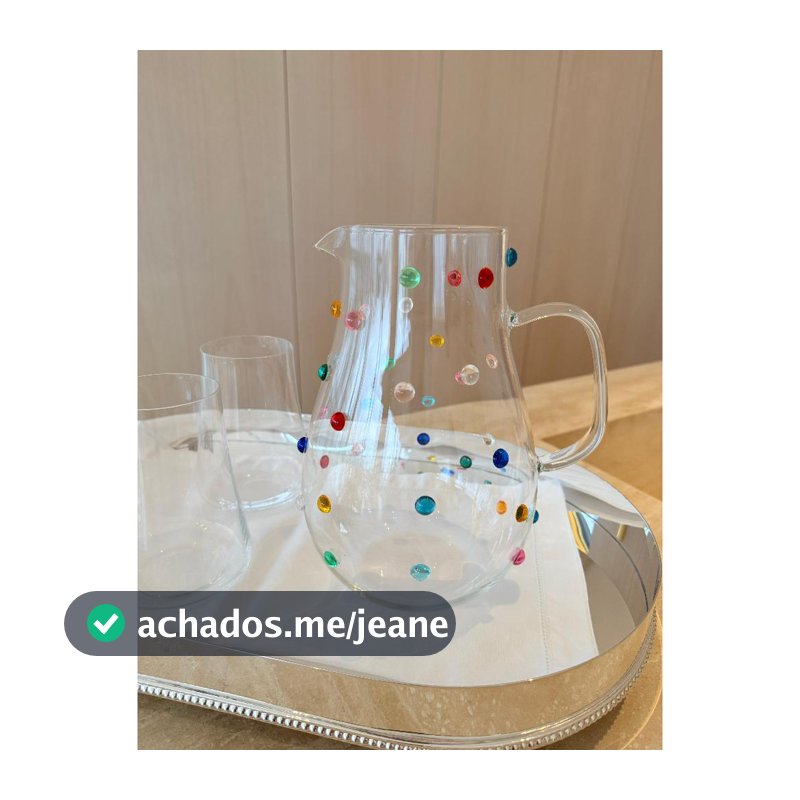 Jarra Àgua Suco Vidro  2 Litros  Decorada Com Mini Gemas Coloridas