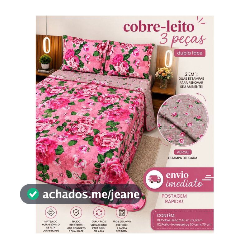 Jogo de Cama 3 Pcs Queen Colcha Cobre Leito Estampado Cama Casal Queen Dupla Face Fronhas C/Zíper Embutido 2,40 x 2,60