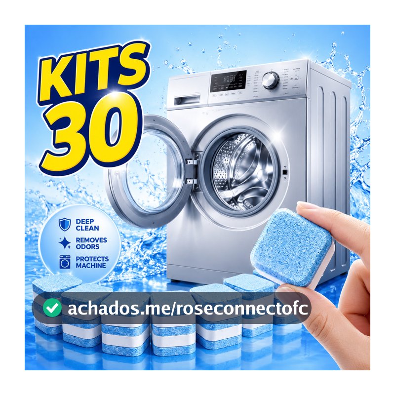Kit 30 Pastilhas Efervescentes Para Máquina de Lavar Limpeza Profunda Esterilização e Odor