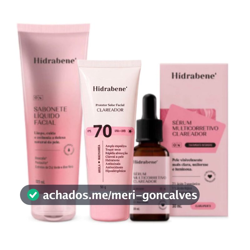 Kit Hidrabene Clareador Skincare Clareador Facial: Sabonete, Protetor 70 FPS e Sérum Multicorretivo