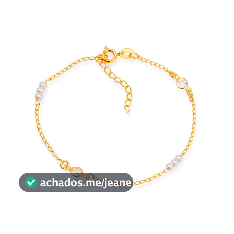 Pulseira Dourada de Pérolas com Ponto de Luz