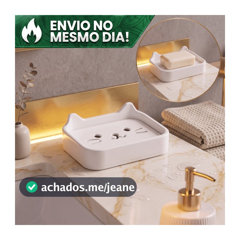Saboneteira Gatinho Fofo de Lavabo Porta Sabão Drenante Conserva o Sabonete Evita Lodo Organizador Banheiro Cozinha