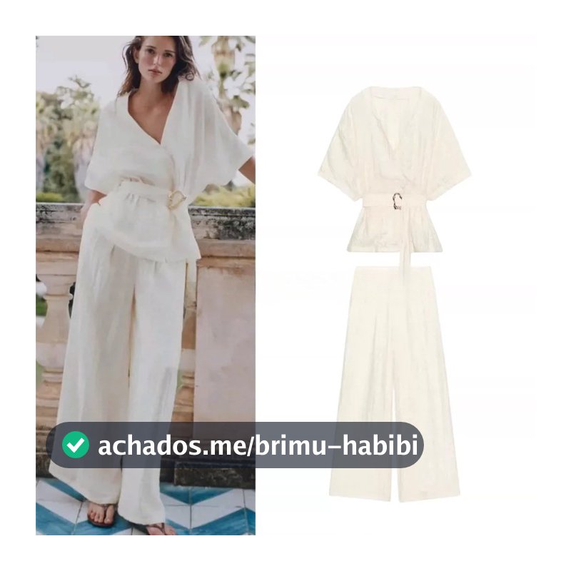 Conjunto Compreendendo Um Top Plissado De Manga Média Com Decote Em V E Cinto Fivela Calças Casuais 202608A