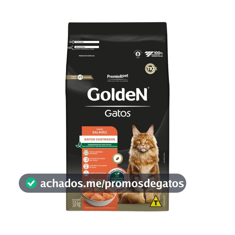 Ração pra Gatos Castrados Sabor Salmão 3kg Golden