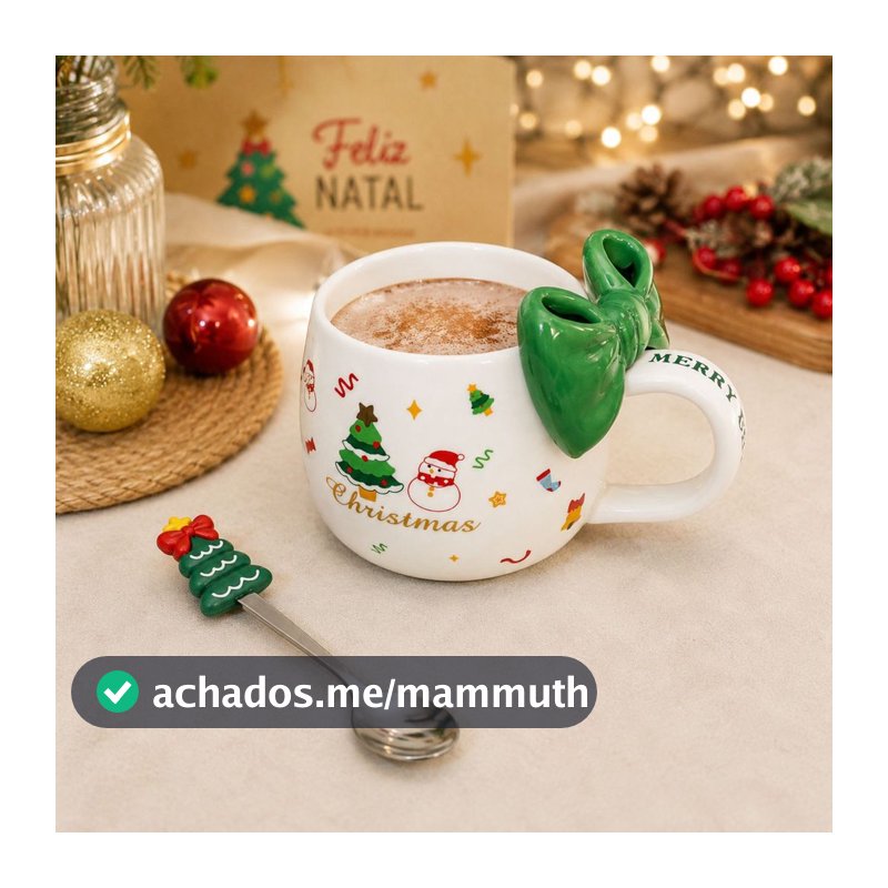 Caneca em Cerâmica Laço Verde Natal 400ml 26124 - Vencedor