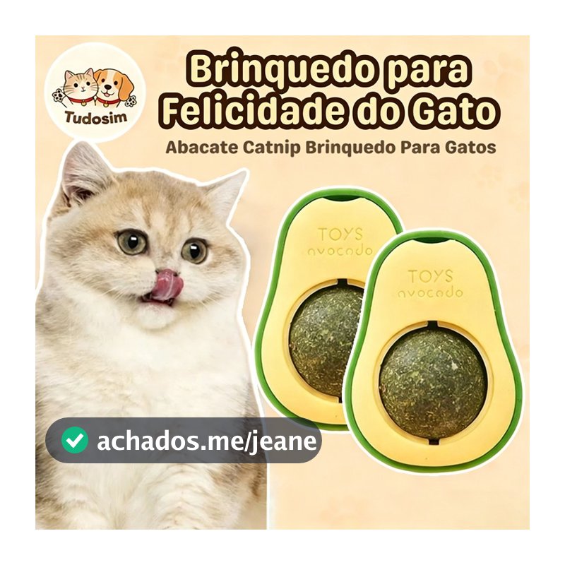 Brinquedo Pet de Gato  Abacate Catnip Ball Erva Natural Interativocom com Adesivo Gruda Parede Estímulo Diversão