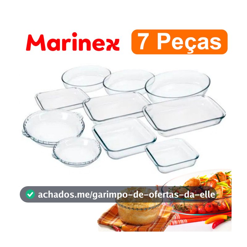 Kit Conjunto Marinex 7 peças jogo de Travessas Variadas Assadeiras em Vidro Temperado Nadir própria Para Forno