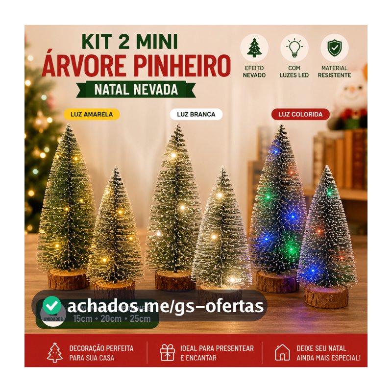 kit 2 Mini Arvore Pinheiro 15cm-20cm25cm Natal Nevada Lembrancinha Festa Natalina com Led Decoração Mesa empresa